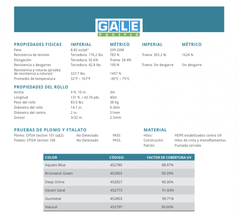 Ficha Tecnica Malla Sombra Commercial 90 300