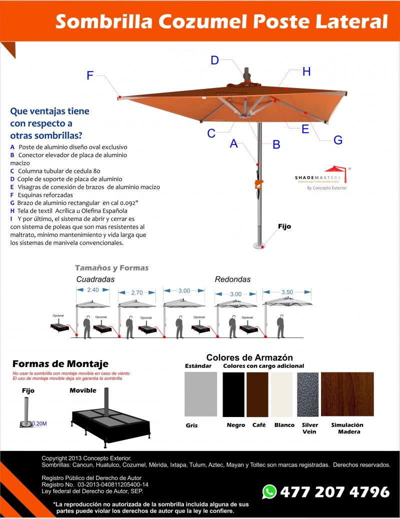 ficha tecnica sombrilla Cozumel poste lateral