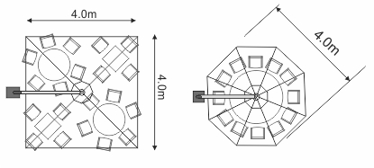Layout sombrilla Cancun 4x4m y 4m octagonal