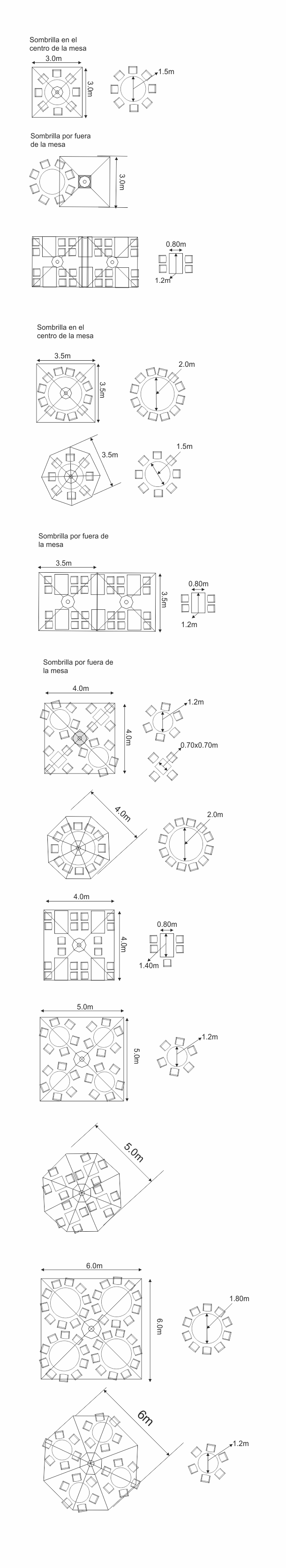 Layout sombrillas Aztec con mesas
