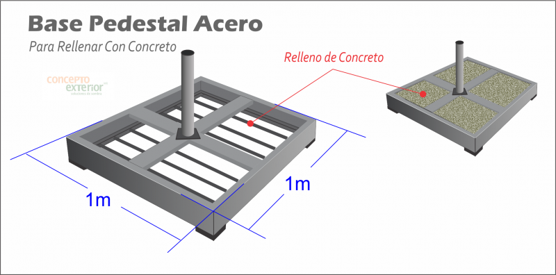 base pedestal de acero para rellenar con concreto