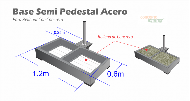 base semi pedestal de acero para rellenar con concreto