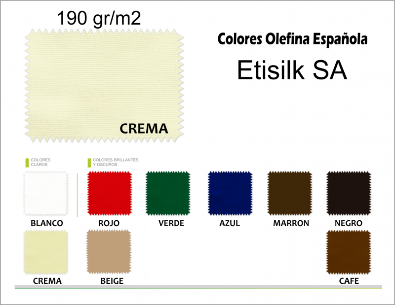 Colores lonas olefinas españolas