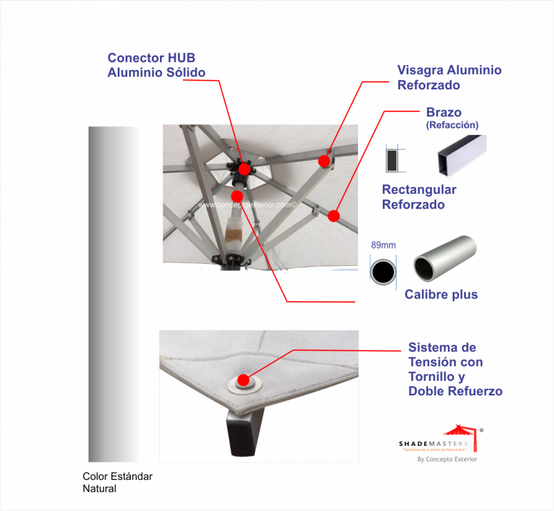 Detalle interior estructura sombrilla aztec concepto exterior