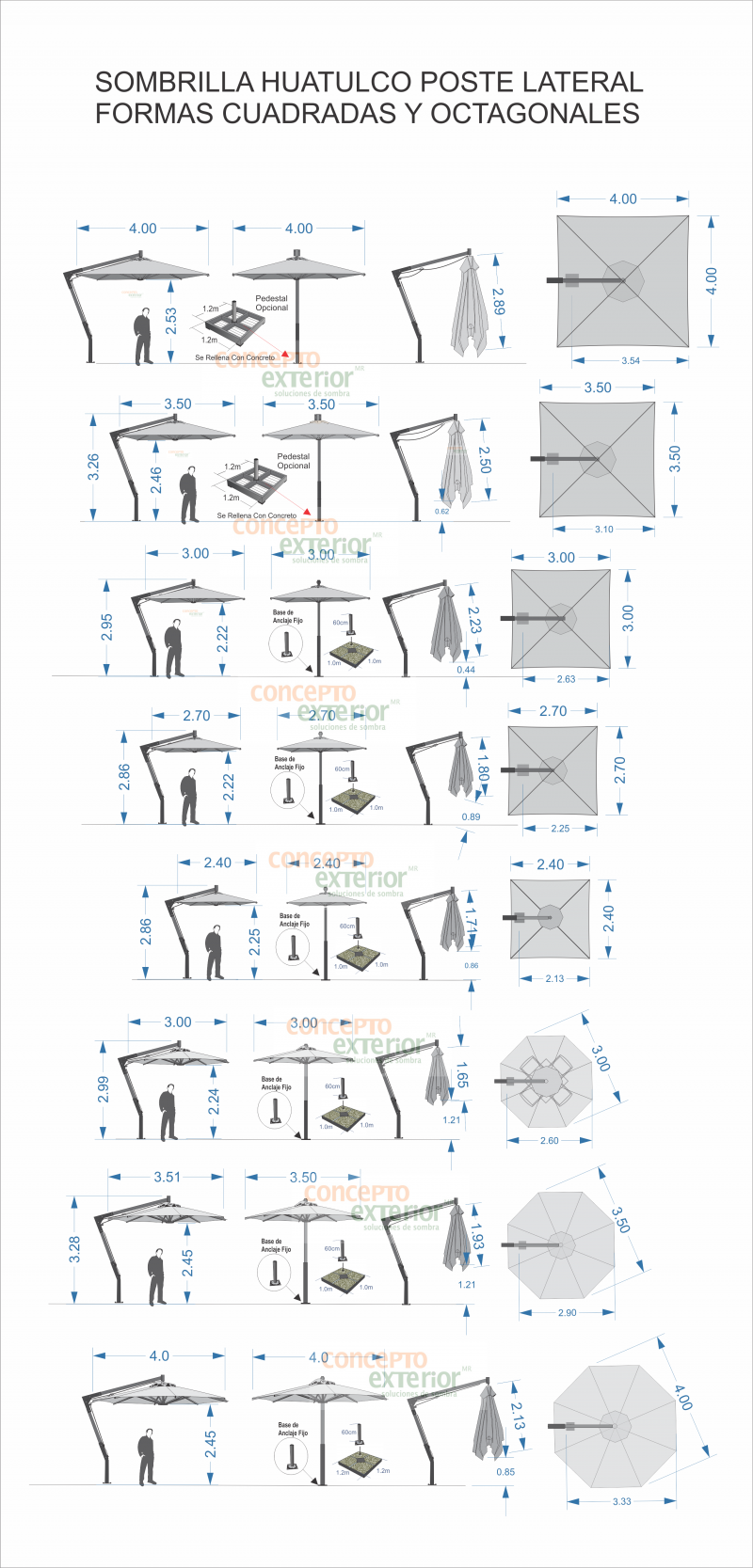 Tamaños Sombrilla Huatulco MR